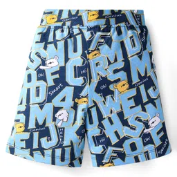 Babyhug Single Jersey Knit Half Sleeves Text Printed T-Shirt & Shorts Set - Light Blue image 5