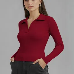 Dream Beauty Fashion Women Ribbed Shirt Collar Long Sleeves Top-picture-24