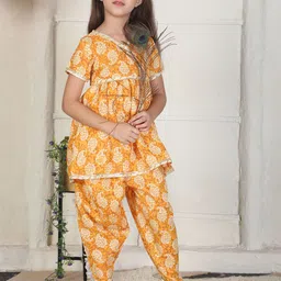 Cutiekins Girls Floral Printed A-Line Kurta with Dhoti Pants-picture-23