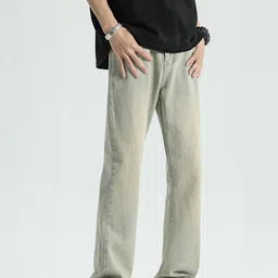 KPOP Men Regular Fit Mid-Rise Light Fade Jeans-picture-38