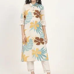 KALINI Women Floral Printed Thread Work Floral Kurta-image-46