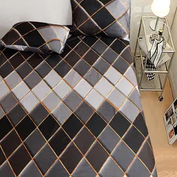 JC HOME Brown & Grey Geometric 140 TC King Fitted Bedsheet Set 2.00 m x 1.80 m image 2