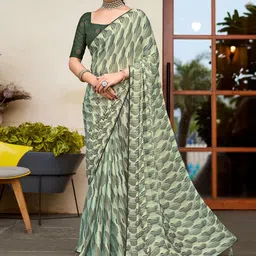 DIVASTRI Beads and Stones Poly Chiffon Bagru Saree-picture-27