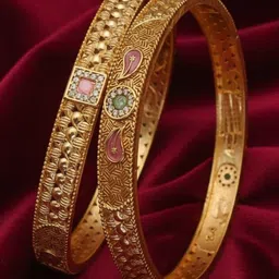 Jewelfy Set Of 2 Gold-Plated Artificial Stones Studded Bangles-image-49