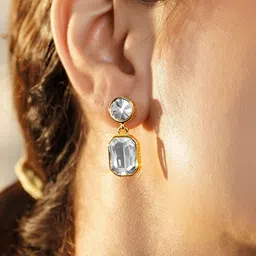 Rubans 18K Gold Plated Crystals Studded Geometric Drop Earrings image 5