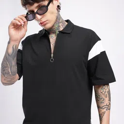 glitchez Colourblocked Polo Collar Drop-Shoulder Sleeves T-shirt-picture-13