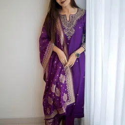 DWIJA FASHION Women Ethnic Motifs Embroidered Kurta with Trousers & Dupatta-picture-40