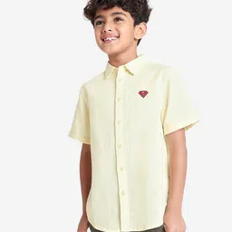 Bonkids Superman Featuring Half Sleeves Logo Embroidered Shirt - Yellow-picture-21