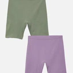 Mackly Pack of 2 Cotton Elastane Solid Shorts - Olive & Purple-picture-19
