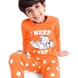 Babyhug Disney 100% Cotton Knit Full Sleeves Night Suit with 101 Dalmatians Graphics - Orange-picture-17