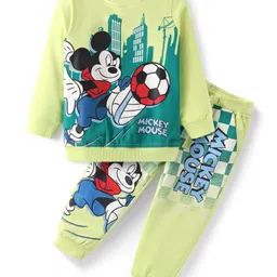Babyhug Disney Single Jersey Knit Full Sleeves T-Shirt & Lounge Pant Set With Mickey Mouse Graphics - Light Green-picture-16