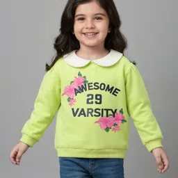 Babyhug 100% Cotton Full Sleeves Floral & Text Printed Sweatshirt With Peter Pan Collar - Light Green-picture-38