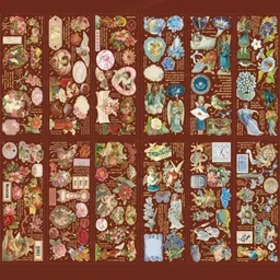 FunBlast Retro Flowers Decorative Kawaii Sticker Set - 12 Sheets Random Design-picture-27