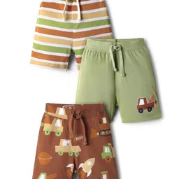 Babyhug Single Jersey Knit Shorts With Stripes & Vehicles Print Pack Of 3 - Multi Colour-picture-11