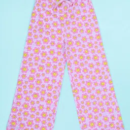 Kiddopanti Cotton Knit Floral Printed Pajama - Lilac image 1