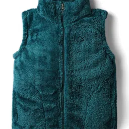 Kanvin Fur Knit Sleeveless Solid Winter Jacket - Teal Blue-picture-32