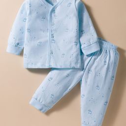 Zero Sinker Knit Full Sleeves Night Suit with Animal Print - Blue-picture-28