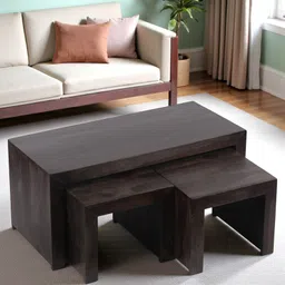 Ikiriya Kassel Sheesham Wood Contemporary Coffee Table Set / Center Table / Sofa Table with 2 Stools in Dark Mahagony Finish-picture-20