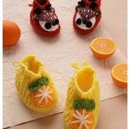 MayRa Knits Pack Of 2 Hand Knitted Woven Deer Applique Detailed Set Of Booties - Red & Yellow-picture-27