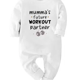Zeezeezoo 100% Cotton Knit Family Theme Full Sleeves Mummas Future Workout Partner Text Printed Romper - White-image-93