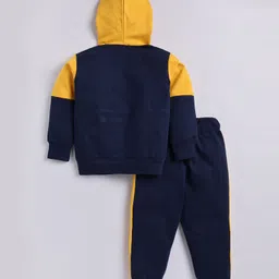 TOONYPORT Full Sleeves Feel Good Printed Colour Blocked Looper Knitted Hooded Sweatshirt & Joggers Set - Yellow & Black image 3