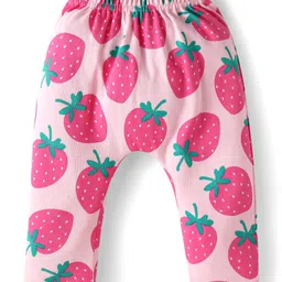 Babyhug Interlock Knit Full Length Diaper Leggings with Strawberry & Floral Print Pack of 3 - Pink & Light Blue image 2