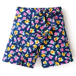 CrayonFlakes Rayon Floral Printed Bow Applique Detailed Skort - Navy Blue image 3