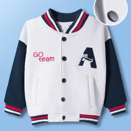 Mark & Mia Fleece Knit Full Sleeves Bomber Jacket With Text Embroidery - White image 2