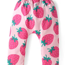 Babyhug Interlock Knit Full Length Diaper Leggings with Strawberry & Floral Print Pack of 3 - Pink & Light Blue image 3