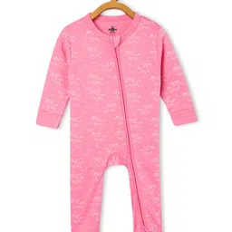 The Mom Store Cotton Knit Pack Of 2 Cotton Full Sleeves Unicorn & Rainbow Printed Sleepsuits - Pink & White image 4