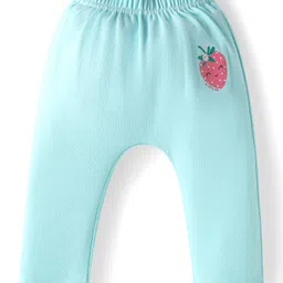 Babyhug Interlock Knit Full Length Diaper Leggings with Strawberry & Floral Print Pack of 3 - Pink & Light Blue image 4