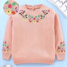 Yellow Apple Girls Floral Embroidery Full Sleeve Round Neck Pullover-picture-36