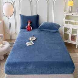 JC HOME Navy Blue 160 TC Fitted Single Bedsheet with 1 Pillow Covers-picture-16