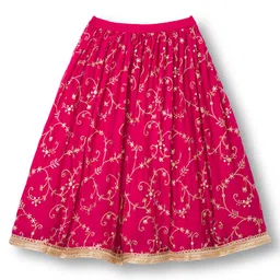 Babyhug Georgette Woven Frill Sleeves Choli Lehenga & Dupatta Set With Floral Embriodery - Red image 5