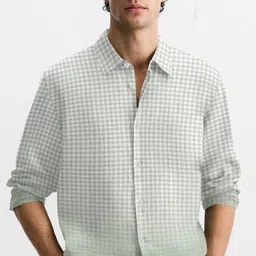 THREE DAYS Men Comfort Fit Gingham Checked Spread Collar Cotton Casual Shirt image 3