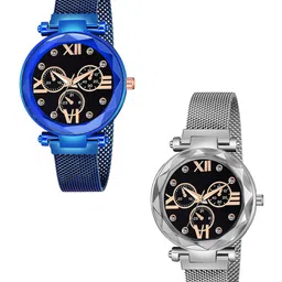 Gopal Shopcart Unisex Dial & Bracelet Style Straps Analogue Watch Mina black Dial Blue Silver maganet-picture-24