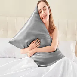 DEHMAN Grey 2 Pieces Pure Silk Rectangular Pillow Covers-picture-12
