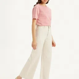 levi's Women's Cream Ribcage Bell Bottom Wide Leg Fit High Rise Jeans image 4