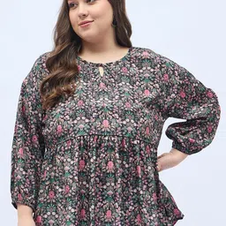 ANJIR Women Floral Printed Tie-Up Neck Empire Regular Top image 5