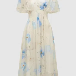 Forever New Women Floral Printed Batwing Sleeve Fit-Flare Midi Dress image 2