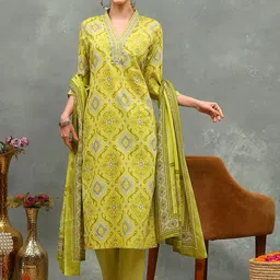 Meena Bazaar Floral Printed Thread Work Straight Kurta With Trousers & Dupatta-picture-43