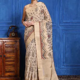 Meena Bazaar Warli Printed Saree with Unstiched Blouse Piece-picture-23
