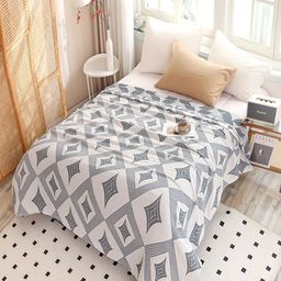 JC HOME Grey & White Geometric Cotton AC Room 300 GSM Double Bed Quilt-picture-2