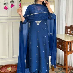 SZN Women Ethnic Motifs Embroidered Kurta with Palazzos & Dupatta image 2