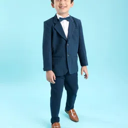 Babyhug Woven Full Sleeves Solid Party Suit with Bow Tie - Ocean Blue-picture-12