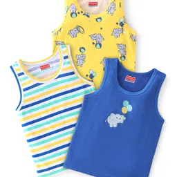 Babyhug 100% Cotton Sleeveless Sando Pack of 3 Elephant Print- Multicolour-image-72