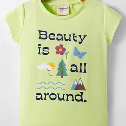 Lazy Bones Sinker Knit Half Sleeves T-Shirt with Beauty Is All Around You Text - Light Green-picture-30