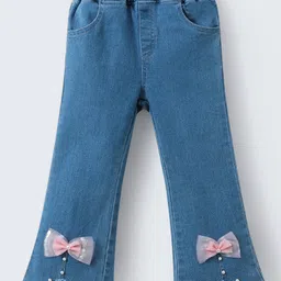 Mark & Mia Full Length Washed Bootcut Denim Jeans with Bow Applique - Blue-picture-13