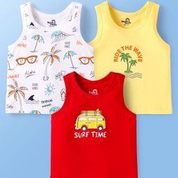 Doodle Poodle 100% Cotton Single Jersey Knit Sleeveless Vests With Tropical Theme Pack Of 3 - Yellow Red & White-picture-34