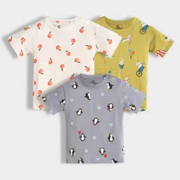 Orange Sugar 100% Cotton Knit Pack Of 3 Half Sleeves Penguin & Circus Printed Tees - Multi Colour-picture-38